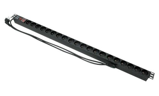 Obrázek Vertikální rozvodný panel XtendLan 20x230V, ČSN, vypínač, nadproudová ochrana, kabel 1,8m, výška 1U