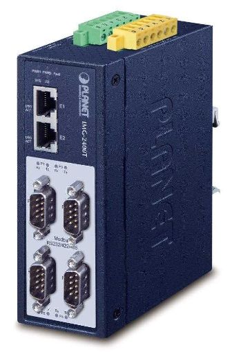 Obrázek PLANET IMG-2400T Průmyslová brána, MODBUS, 4x RS-232/422/485 na IP, 2x RJ-45 10/100Base-TX, -40 až +75°C, DC12-48V, IP40