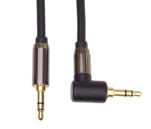 Obrázek PremiumCord HQ stíněný kabel stereo Jack 3.5mm - Jack 3.5mm zahnutý 90°, 3m