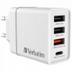 Obrázek VERBATIM Univerzální adaptér nabíječka CHR-30EU2, 30W, 1x USB-C, 3x USB bílá