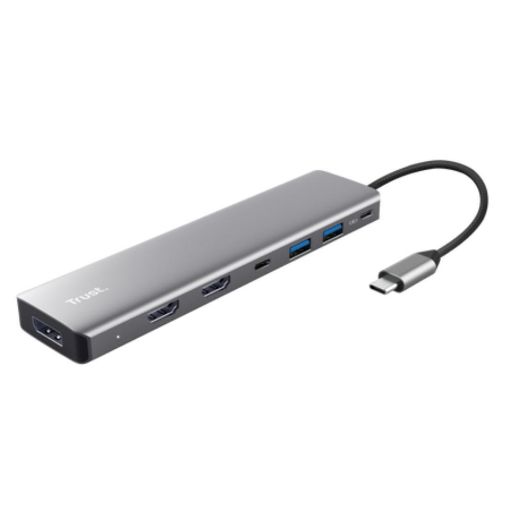 Obrázek TRUST Dokovací stanice DALYX, 7-in-1, Vstup USB-C, 2xHDMI, 1xDP, 2xUSB, 2xUSB-C, šedá