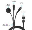 Obrázek CONNECT IT Nabíjecí kabel Wirez 6v1, USB-C/USB, Lightning, Bezdrátová nabíječka na hodinky, 1.25m, černá
