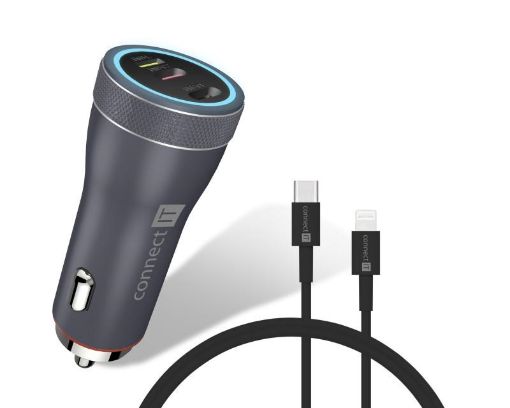 Obrázek CONNECT IT InCarz Duplex nabíječka do auta, 1x USB-C, 1x Lightning, šedá