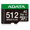 Obrázek ADATA MicroSDXC karta 512GB Speed Plus, U3, C10, A2, V30 (R:180/W:160 MB/s) + SD adaptér