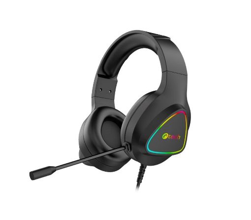 Obrázek C-TECH Herní sluchátka Midas (GHS-17BK), RGB podsvícení, 3.5mm Jack, černá