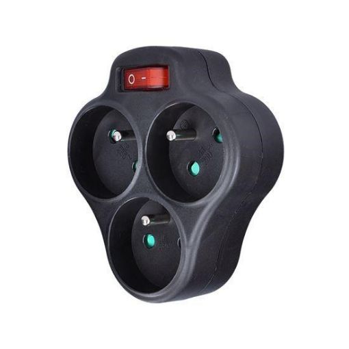 Obrázek Solight rozbočka, 3 x 10A, černá, vypínač