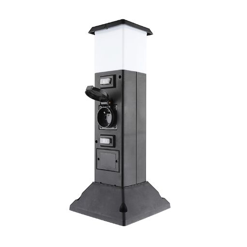 Obrázek Solight zahradní sloupek IP44 s LED osvětlením, plast, 2 zásuvky, hranol, černý