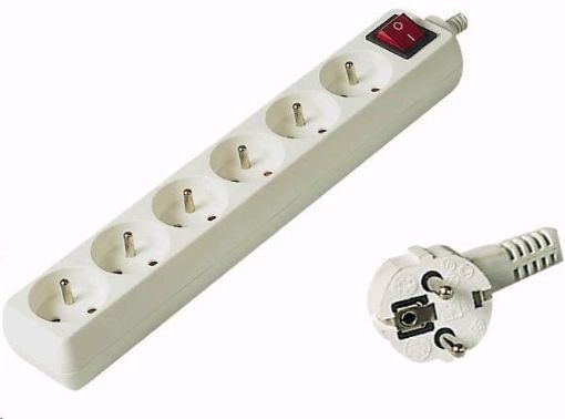Obrázek PREMIUMCORD Prodlužovací přívod 230V 5m, 6 zásuvek + vypínač, bílá