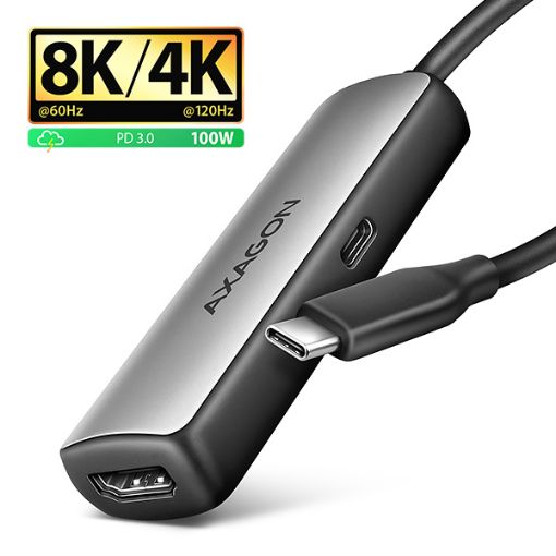 Obrázek AXAGON RVC-HI8KPD, USB-C -> HDMI 2.1 redukce / adaptér, 8K/60Hz, 4K/144Hz, HDR10+, PD100W