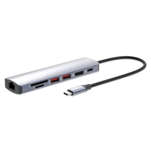 Obrázek MANHATTAN Dokovací stanice USB-C 7v1, HDMI, USB-C PD 100W, 2xUSB-A 3.1, SD/microSD, RJ45