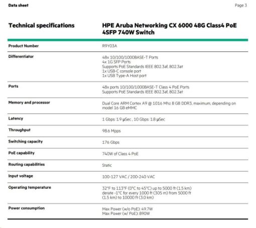 Obrázek HPE Aruba Networking CX 6000 48G Class4 PoE 4SFP 740W Switch