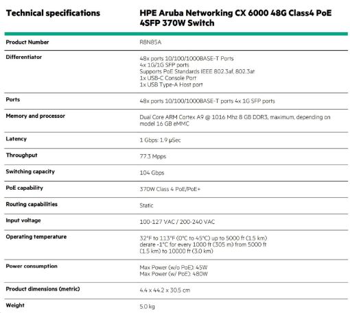 Obrázek HPE Aruba Networking CX 6000 48G 4SFP Switch R8N86A