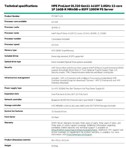 Obrázek HPE PL DL320g11 4410Y (2.0/12C) 16G (p43322) MR408i-o 8SFFBCU3 1000W 2p1G 1U