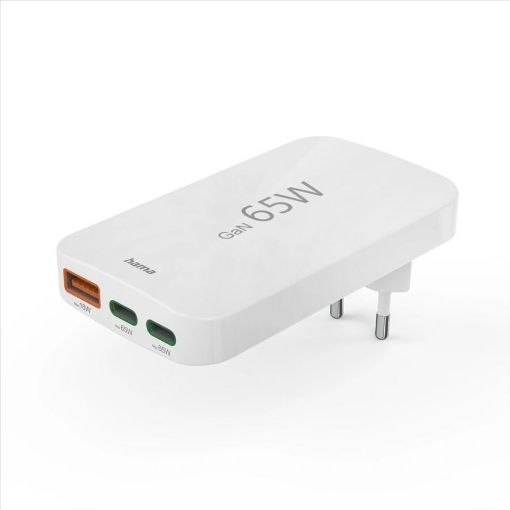 Obrázek Hama rýchla USB nabíjačka GaN 2x USB-C + USB-A, PD/QC 65 W, plochá, skladacia