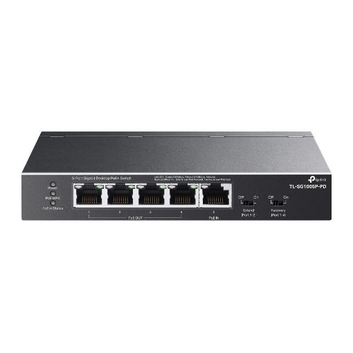 Obrázek TP-Link switch TL-SG1005P-PD (5xGbE,4xPoE+,1xPoE-in,PoE++,90W, fanless)