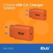 Obrázek Club3D Nabíječka, USB-C, Power Delivery 15V/2A, 2-pack, oranžová