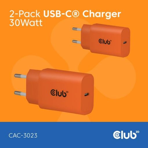 Obrázek Club3D Nabíječka, USB-C, Power Delivery 15V/2A, 2-pack, oranžová