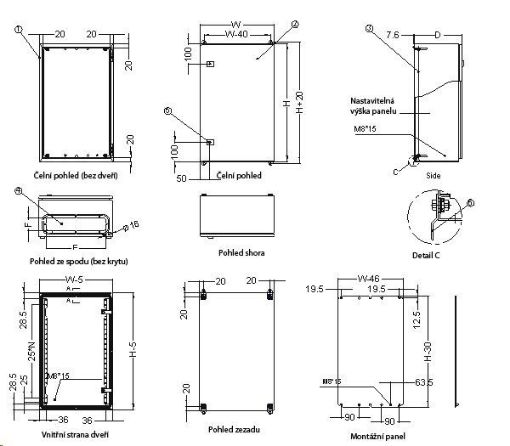 Obrázek XtendLan 19" univerzální rozvaděč s montážní deskou, krytí IP66, šířka 400mm, hloubka 210mm, výška 500mm, šedý