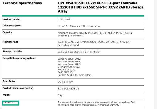 Obrázek HPE MSA 2060 LFF 2x16Gb FC (4port Controller+4x16Gb SFP FC XCVR) 240TB (12x20TB/7.2k SATA) Storage Array Smart Choice