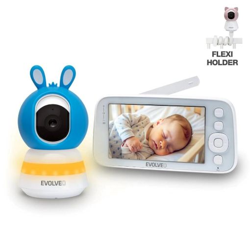 Obrázek EVOLVEO Baby Monitor N5, Set videochůvičky s 360° dohledem, obousměrnou komunikací a ukolébavkami, modrá