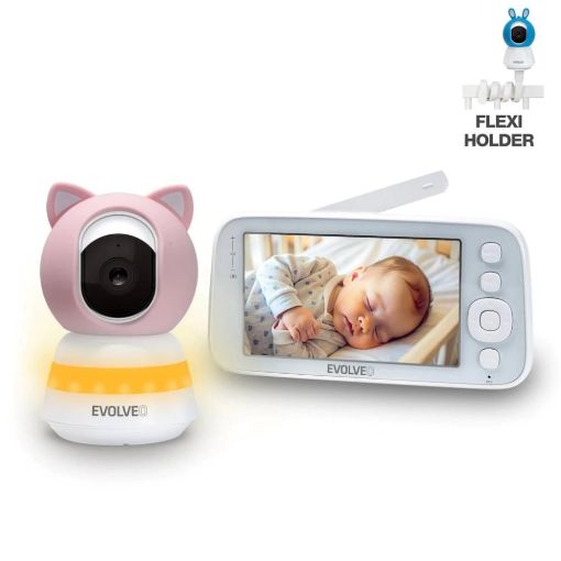 Obrázek EVOLVEO Baby Monitor N5, Set videochůvičky s 360° dohledem, obousměrnou komunikací a ukolébavkami, růžová