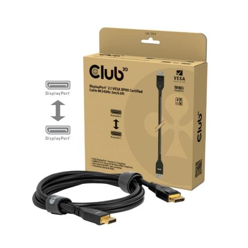 Obrázek Club3D Kabel DisplayPort 2.1 na DisplayPort 2.1, VESA DP80, 8K240Hz/10K60Hz (M/M), 2m, černá