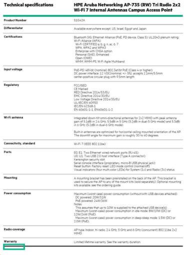 Obrázek HPE Aruba Networking AP-735 (RW) Tri Radio 2x2 Wi-Fi 7 Internal Antennas Campus Access Point