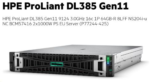 Obrázek HPE PL DL385g11 AMD EPYC 9124 (3.0G/16C) 2x32G (P50311) NS204i(2x480) 2x1000W 8LFF 2p10GT Smart Choice