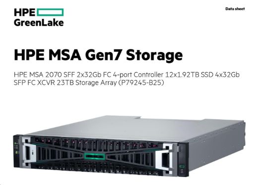 Obrázek HPE MSA 2070 SFF 2x32Gb FC 4-port Controller 12x1.92TB SSD 4x32Gb SFP FC XCVR 23TB Storage Array Smart Choice