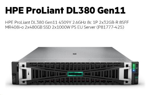 Obrázek HPE PL DL380g11 4509Y (2.6/8C) 2x32G (p64706) 8SFF MR408i-o 2x480G 2x1000W 4x1Gb NBD333 Smart Choice