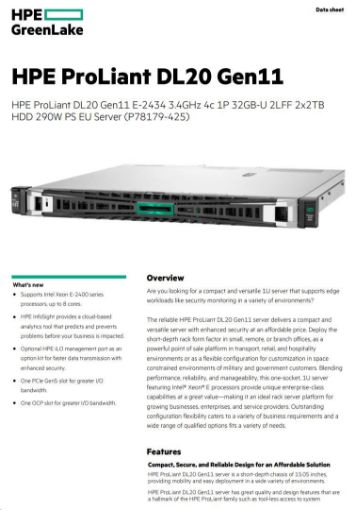 Obrázek HPE PL DL20g11 E-2434 (3.4G/4C) 1x32G 2x2TB/7.2k SATA VROC 2LFF-HP 4x1Gb 290W Smart Choice