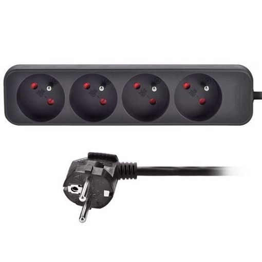 Obrázek Solight prodlužovací přívod, 4 zásuvky, černý, 3m