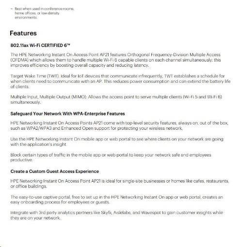 Obrázek HPE Networking Instant On AP21 (EU) Dual Radio 2x2 Wi-Fi 6 Access Point Bundle with EU PSU