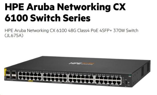 Obrázek HPE Aruba Networking CX 6100 48G Class4 PoE 4SFP+ 370W Switch RENEW JL675A