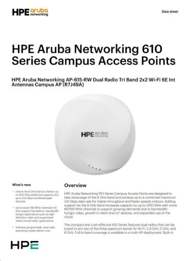 Obrázek Aruba AP-615 (RW) Dual-radio Tri-band 2x2:2 802.11ax Wi-Fi 6E Internal Antennas Campus AP RENEW R7J49A