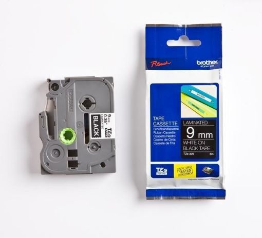 Obrázek BROTHER TZE325 - kazeta TZ šířky 9mm, laminovaná TZE-325, černá/bílé písmo