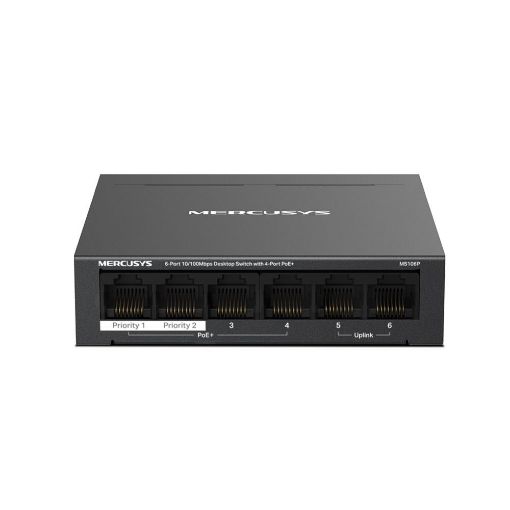 Obrázek MERCUSYS switch MS106P (6x100Mb/s,4xPoE+,67W,fanless)