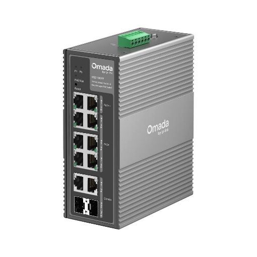 Obrázek TP-Link OMADA průmyslový switch IES210GPP (8xGbE,2xGbE/SFPcombo,6xPoE+,2xPoE++,240W,DIN,IP40,fanless)