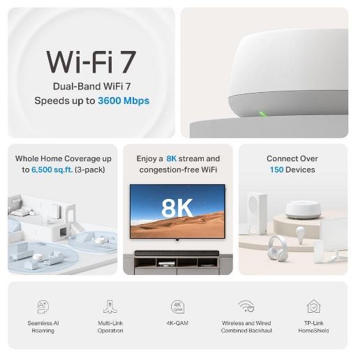 Obrázek TP-Link Deco BE22(1-pack) WiFi7 Mesh (BE3600,2,4GHz/5GHz,2xGbELAN/WAN)