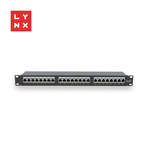 Obrázek LYNX 19" patch panel  24-port, FTP Cat6a, 50µ, stíněný, černý