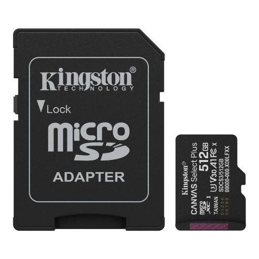 Obrázek Kingston MicroSDXC karta 512GB Canvas Select Plus, U3, V30, A1, SD Adaptér