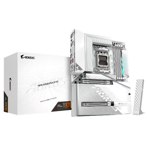 Obrázek GIGABYTE MB Sc AM5 X870 AORUS STEALTH ICE, AMD X870, 4xDDR5, 1xHDMI, 2xUSB4, WiFi