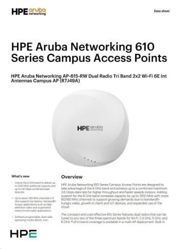 Obrázek HPE Aruba Networking AP-615 (RW) 2-Radio 3-Band 2x2 Wi-Fi 6E Internal Antennas 10-pack Campus AP