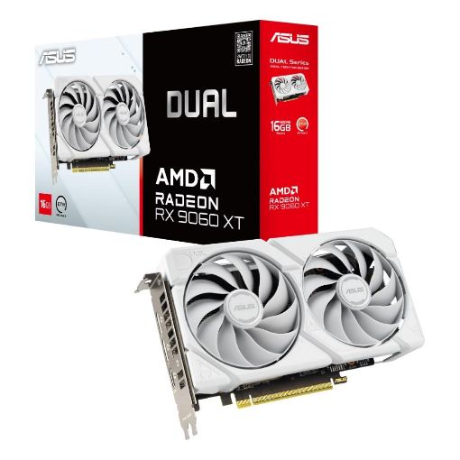 Obrázek ASUS VGA AMD Radeon RX 9060 XT DUAL 16GB WHITE, RX 9060 XT, 16GB GDDR6, 2xDP, 1xHDMI