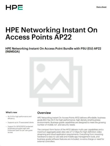 Obrázek HPE Networking Instant On Access Point Bundle with PSU (EU) AP22 (Includes 12V Power Adapter with EU Power Plug) R6M50A