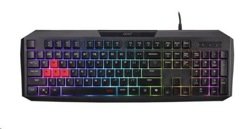 Obrázek ACER Nitro Gaming Keyboard 100, Membrane Switch, 26 Anti-ghosting kláves, životnost 3 mil. stisků, 7 zón RGB podsvíc