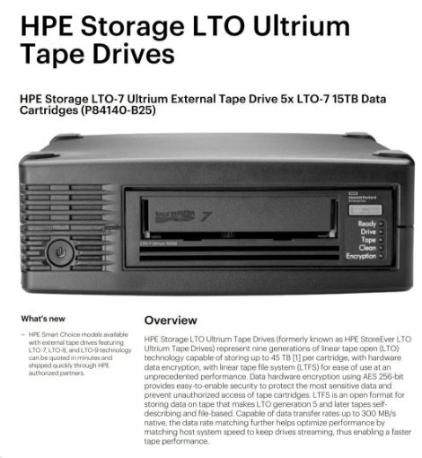 Obrázek HPE Storage LTO-7 Ultrium External Tape Drive 5x LTO-7 15TB Data Cartridges