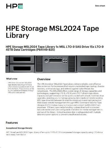 Obrázek HPE Storage MSL2024 Tape Library 1x MSL LTO-9 SAS Drive 15x LTO-9 45TB Data Cartridges
