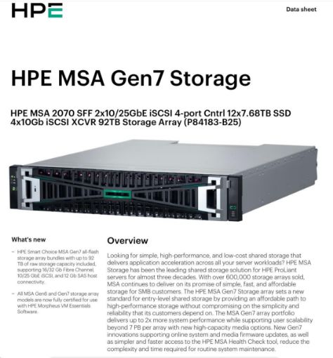 Obrázek HPE MSA 2070 SFF 2x10/25GbE iSCSI 4pController 12x7.68TB SSD 4x10Gb iSCSI XCVR(4xC8R25B) 92TB Storage Array Smart Choice