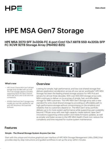 Obrázek HPE MSA 2070 SFF 2x32Gb FC 4-port Controller 12x7.68TB SSD 4x32Gb SFP FC XCVR 92TB Storage Array Smart Choice
